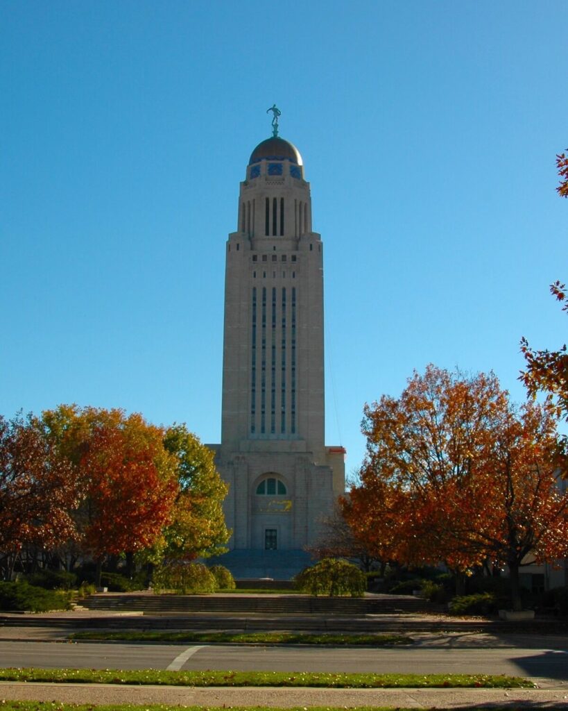 Nebraska State Capitol against blue sky