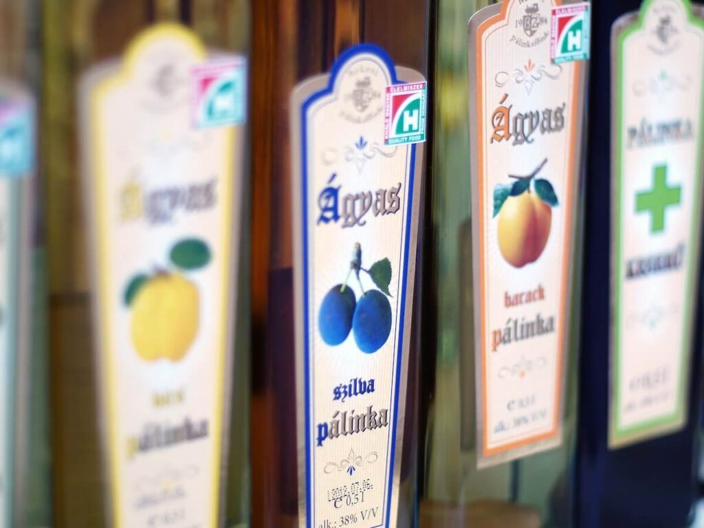 row of Palinka bottles