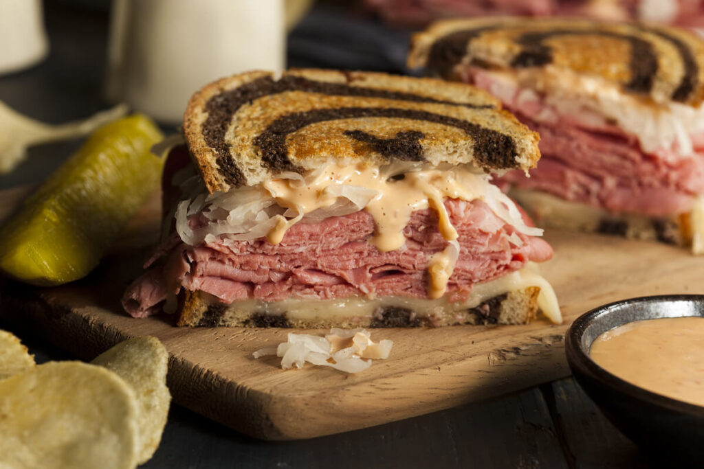 Homemade Reuben Sandwich with Corned Beef and Sauerkraut