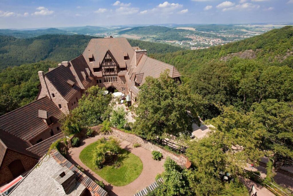 aerial view of Romantik Hotel auf der Wartburg castle grounds