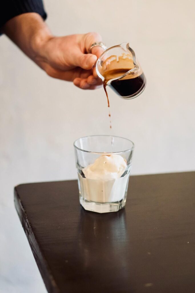 affogato, a coffee dessert made of ice cream and espresso