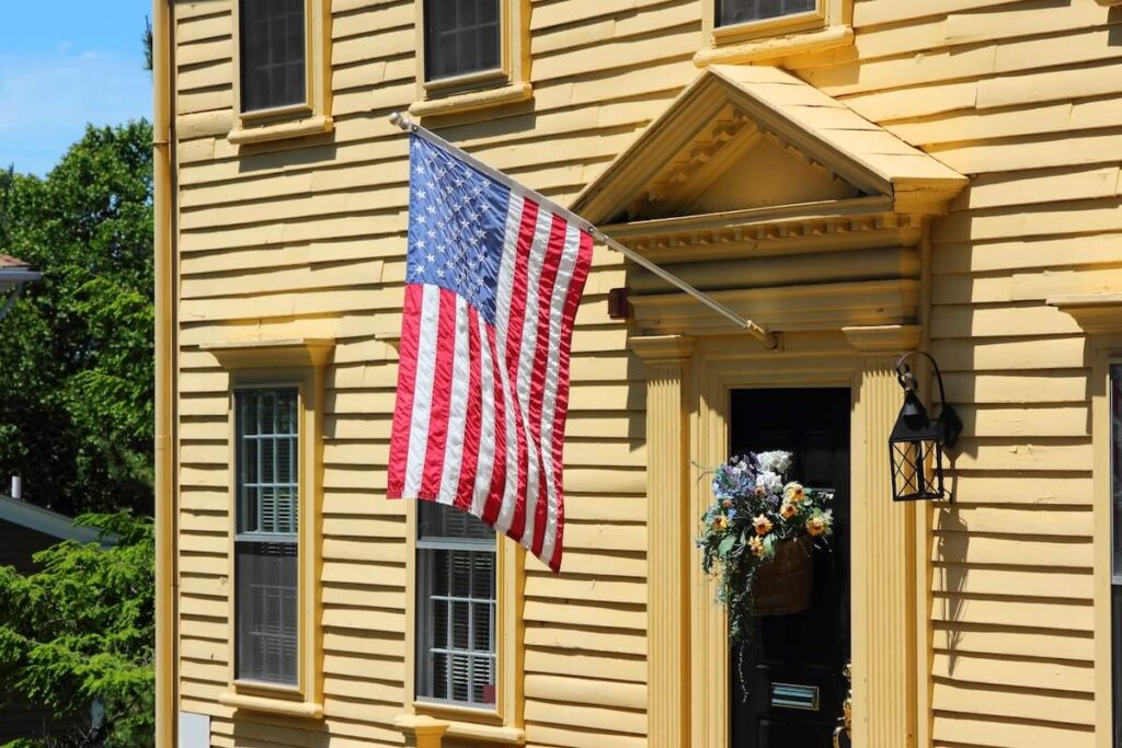 American flag on a building in Providence, Rhode Island