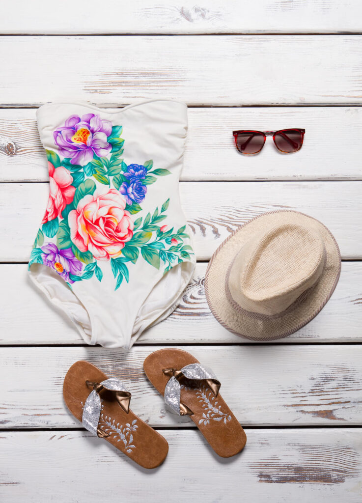 White swimsuit with floral print