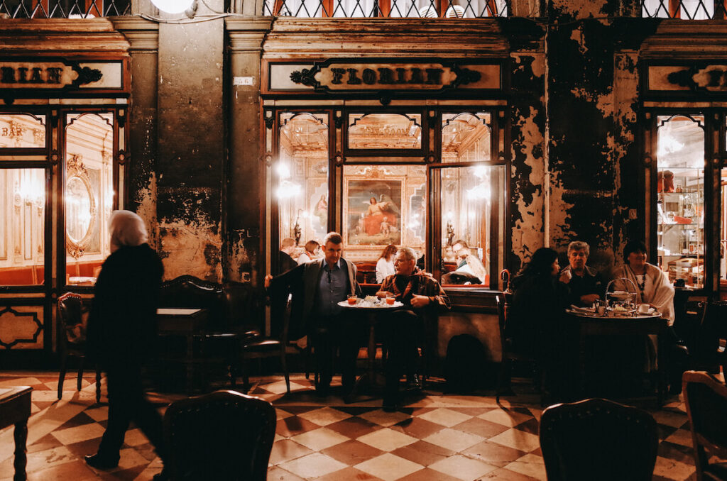 Caffè Florian born in Venice in 1720. It is the oldest Café in the world situated under the arches of the Procuratie Nuove in Saint Mark Square.