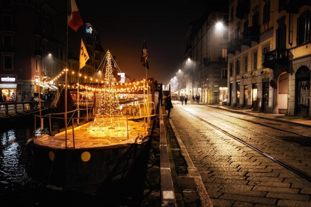 Christmas tree in Naviglio Grande in Milan