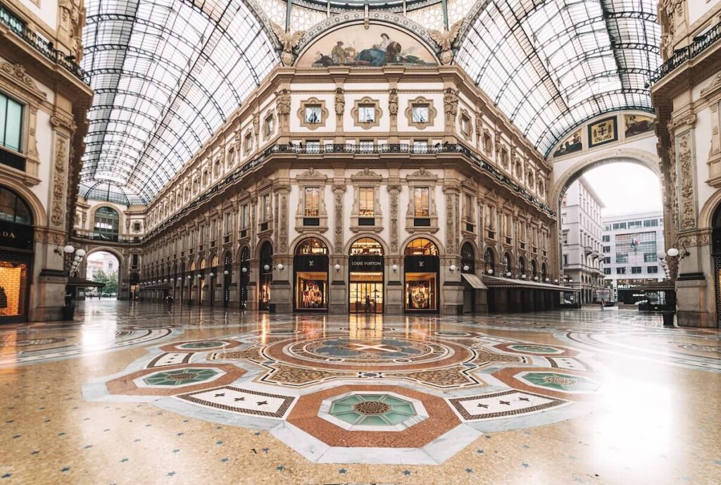 Panoramic view inside the Galleria Vittorio Emanuele II