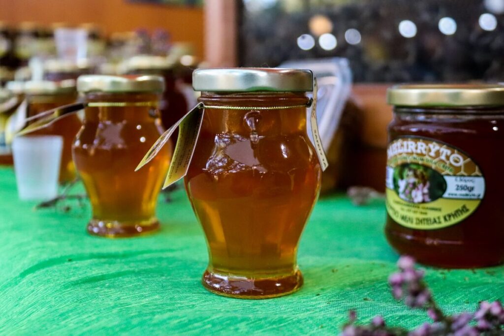 Tasting and sale of jars of various honey produced in Greece and Crete