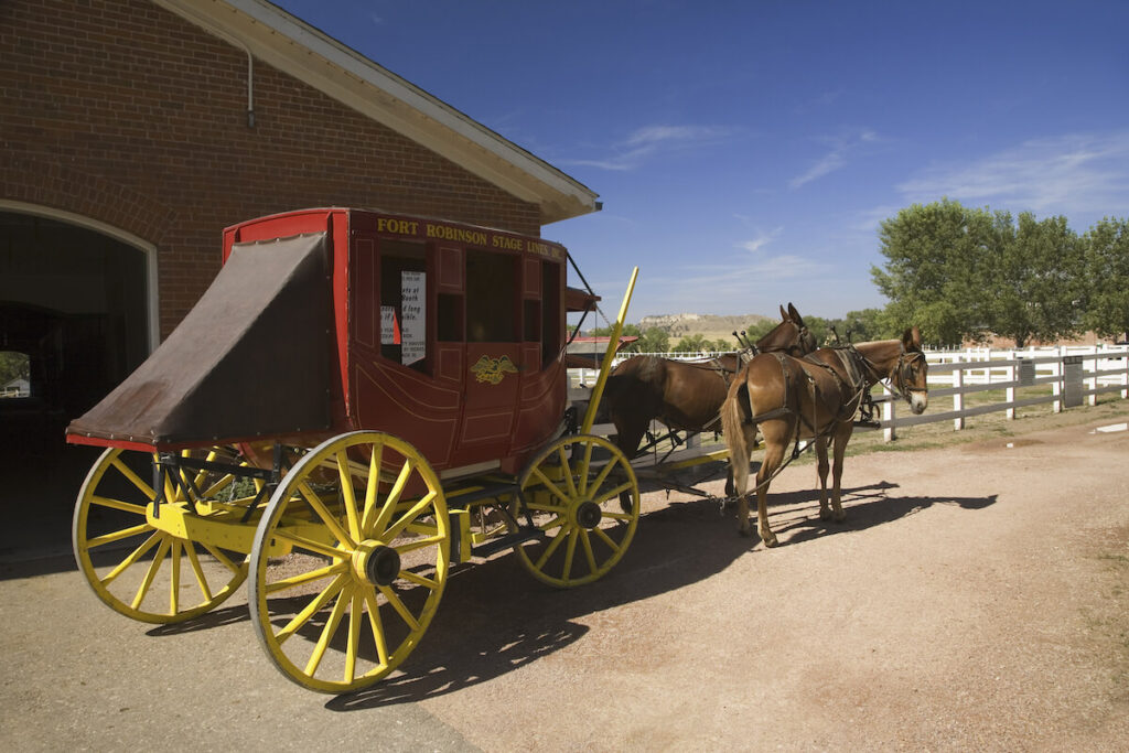 Carriage and horses at historic Fort Robinson State Park, Northwestern Nebraska, west of Crawford