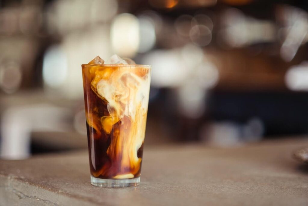 Cold latte in a glass