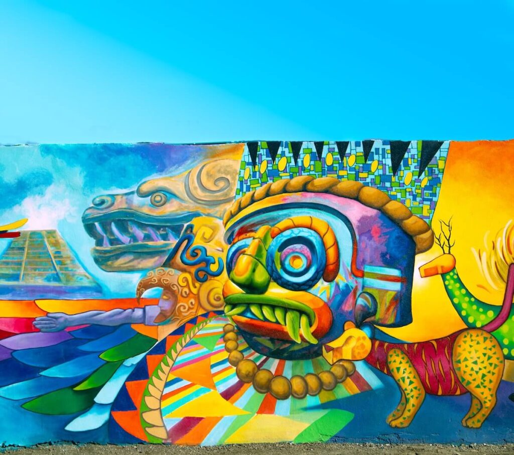 Wall art vibrant colorful street graffiti art in Rocky Point Puerto Penasco Sonora Mexico off of The Sea of Cortez