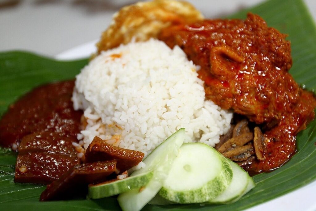 closeup of Malaysian dish, nasi lemak