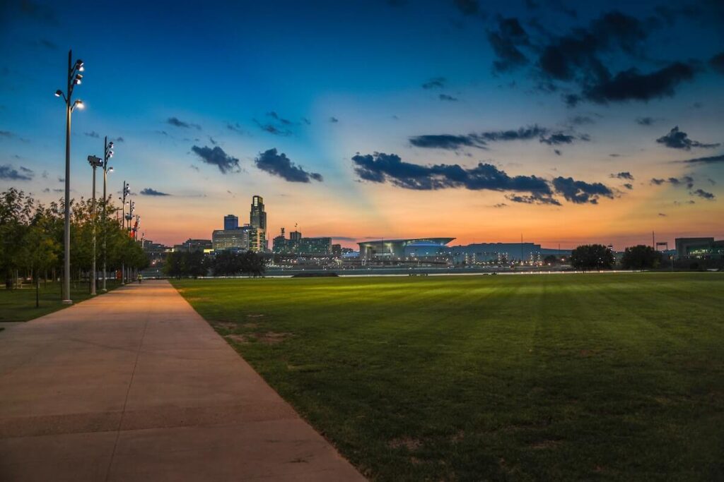 football field in Omaha at night