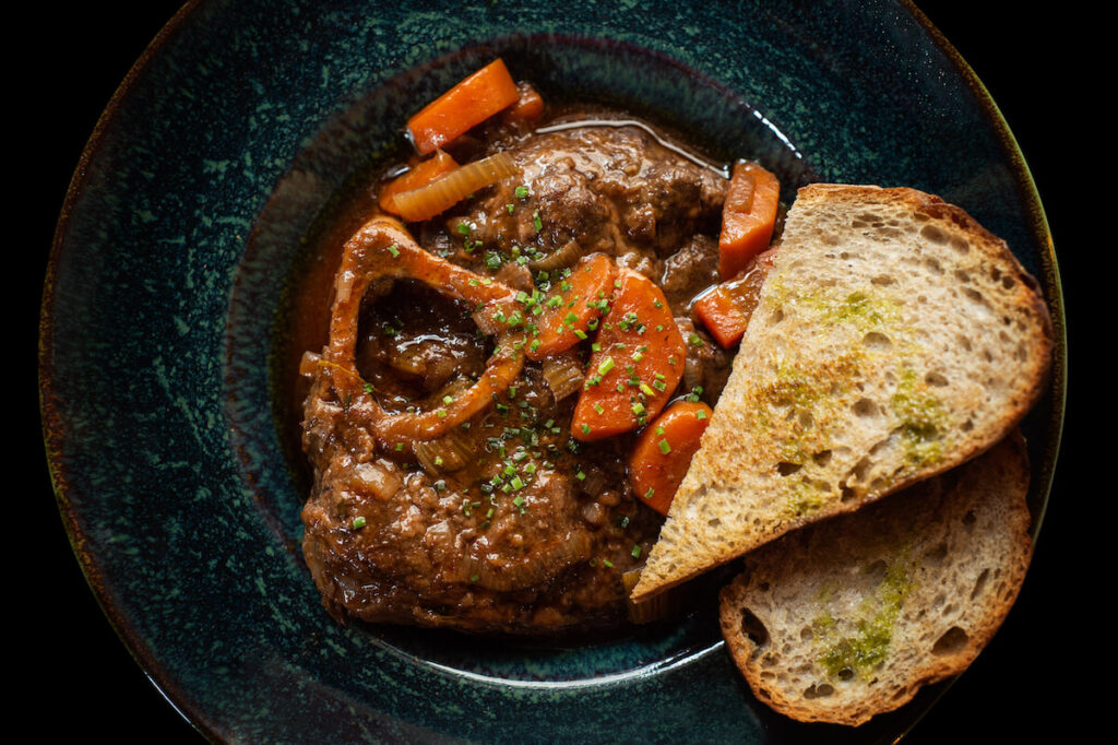 Spicy traditional Italian Milanese cuisine, roasted beef dish