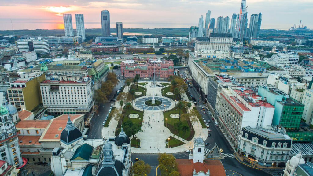 Aerial photo of Plaza de Mayo (May square) in Buenos Aires, Argentina