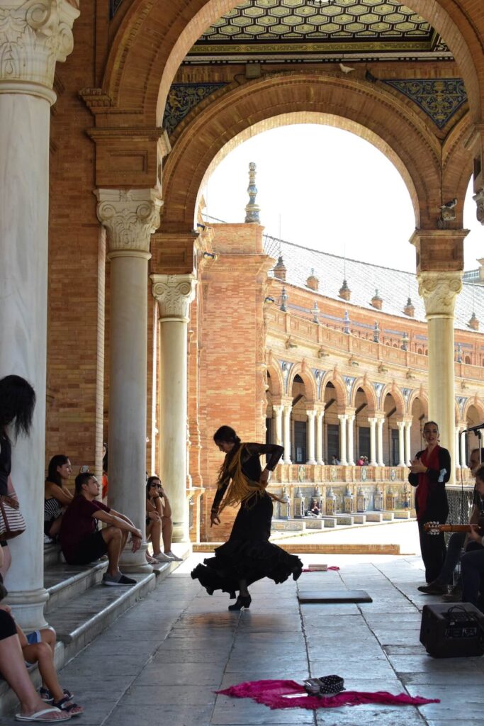woman performing flamenco in Plaza de España