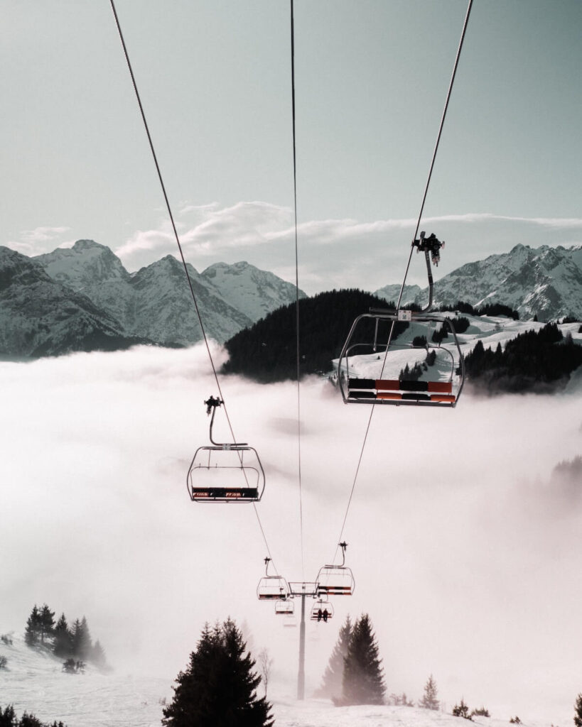 Cable Car Near Snow Covered Mountain