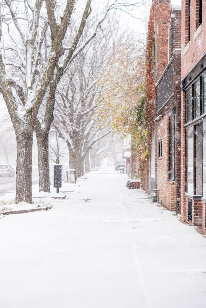 snowy street in Omaha, Nebraska