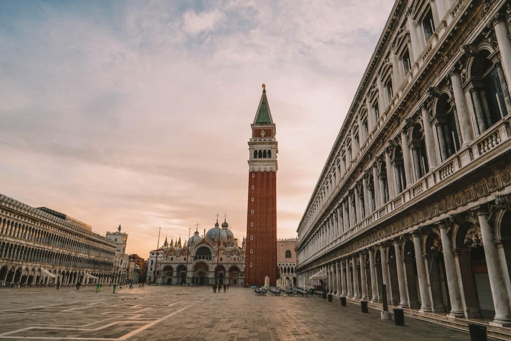 St Marks Square in Venice at sunset
