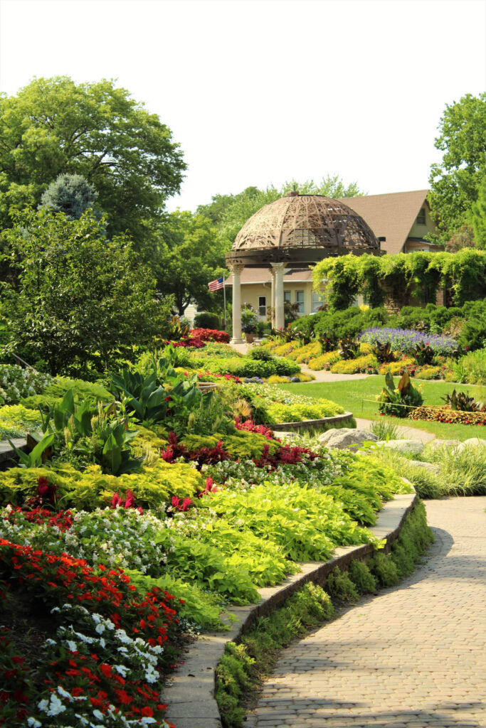Pathway through the Sunken Gardens in Lincoln, Nebraska leading to a gazebo