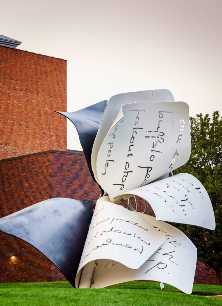 Torn Notebook sculpture in Madden Garden at the University of Nebraska in downtown Lincoln