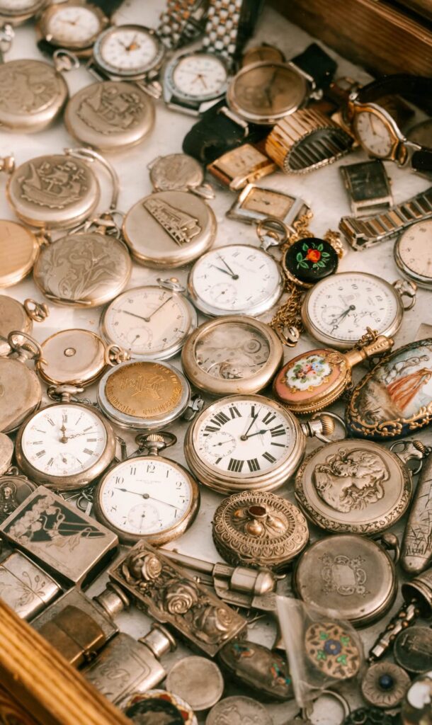 vintage watches on display for selling