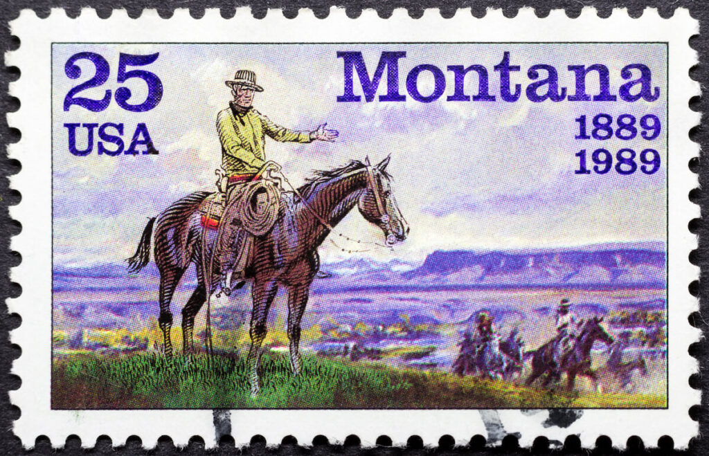 Vintage stamp printed in USA shows Montana 1889 - 1989