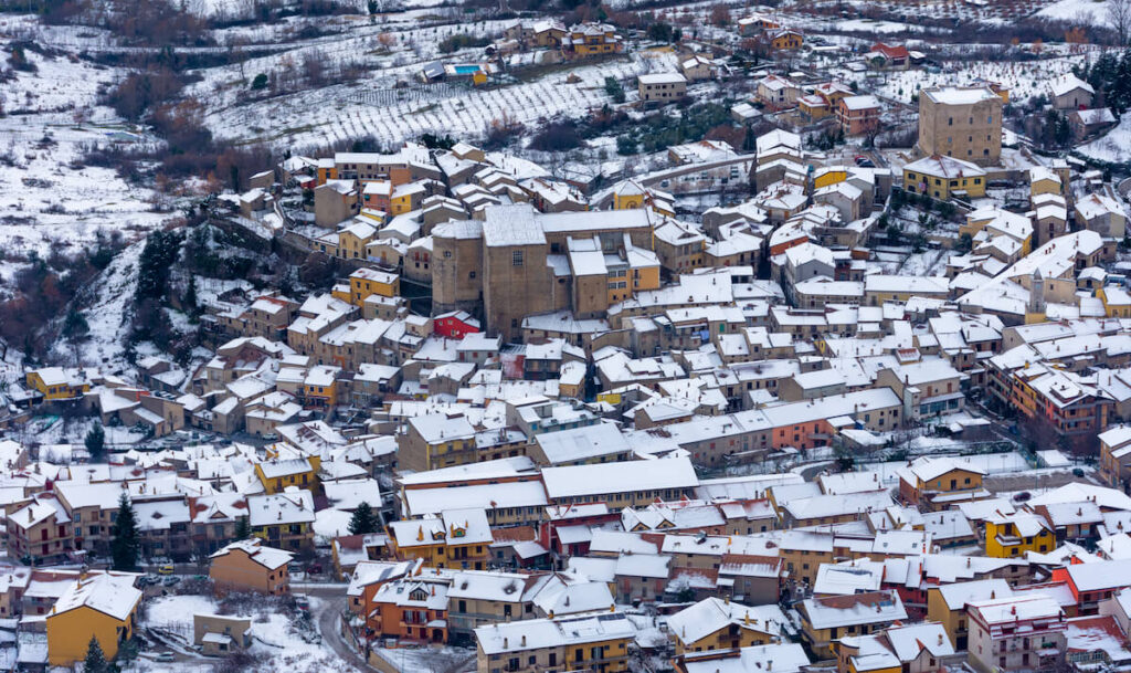 Landscape winter Bagnoli Irpino village, from Avellino district, Italy