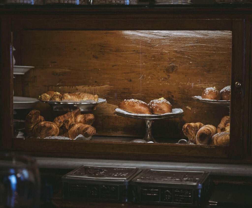 pastries on display at historic cafe al bicerin