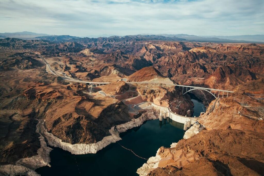 Hoover Dam, seen from a helicopter