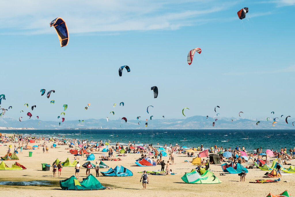 Tarifa beach. One of the best places to practice kitesurfing