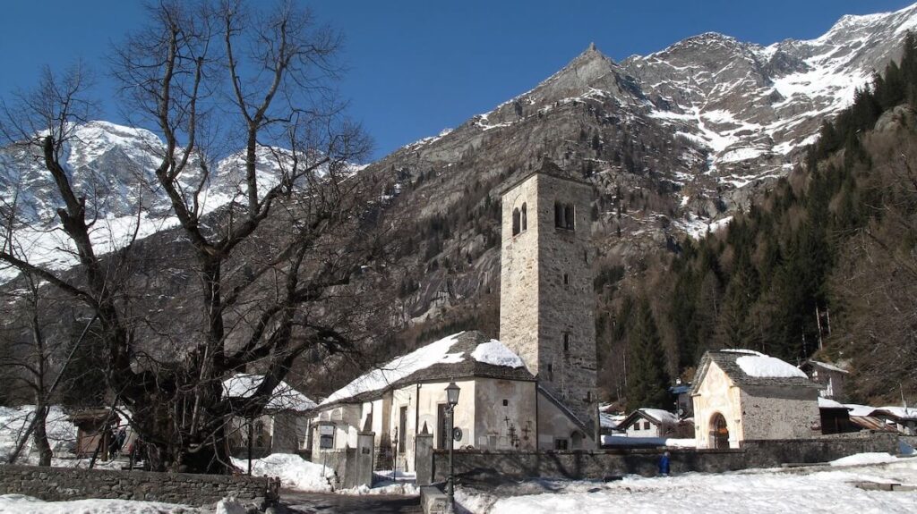 town of macugnaga in piedmont under snow