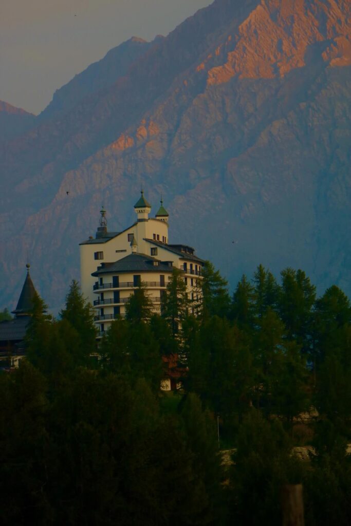 sestriere in piedmont against mountain backdrop