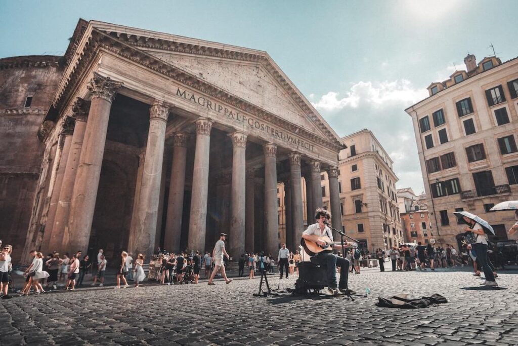street musician in front of pantheon