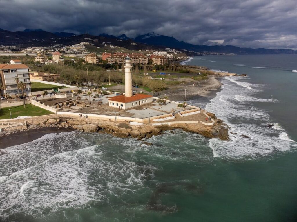 Aerial panoramic view on coastline in Torrox Costa, Costa del Sol