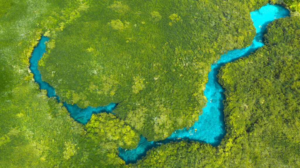 Aerial view of Casa Cenote in Tulum, Quintana Roo, Mexico