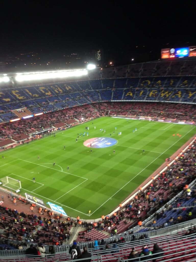 Camp Nou football stadium at night