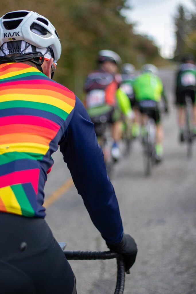 bikers in colorful suits