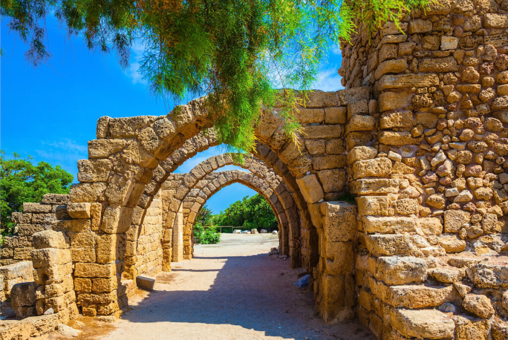 Superbly preserved ancient arched ceiling of stalls in National Park Caesarea