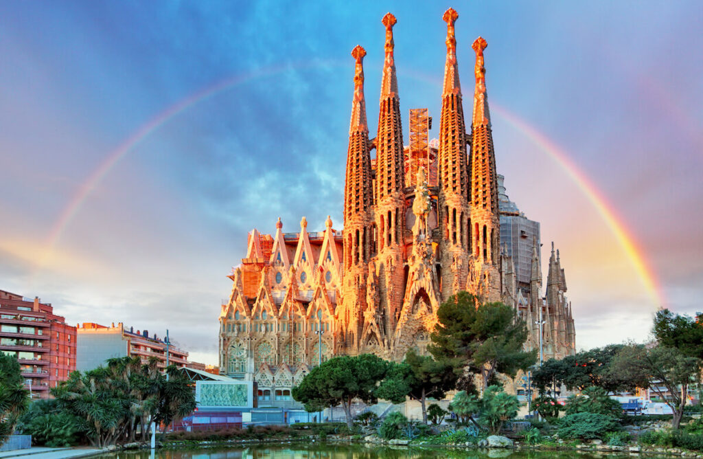 View of the Sagrada Familia, a large Roman Catholic church in Barcelona, Spain