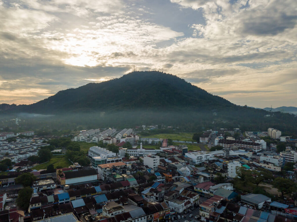 Aerial view Bukit Mertajam town during sunrise hour