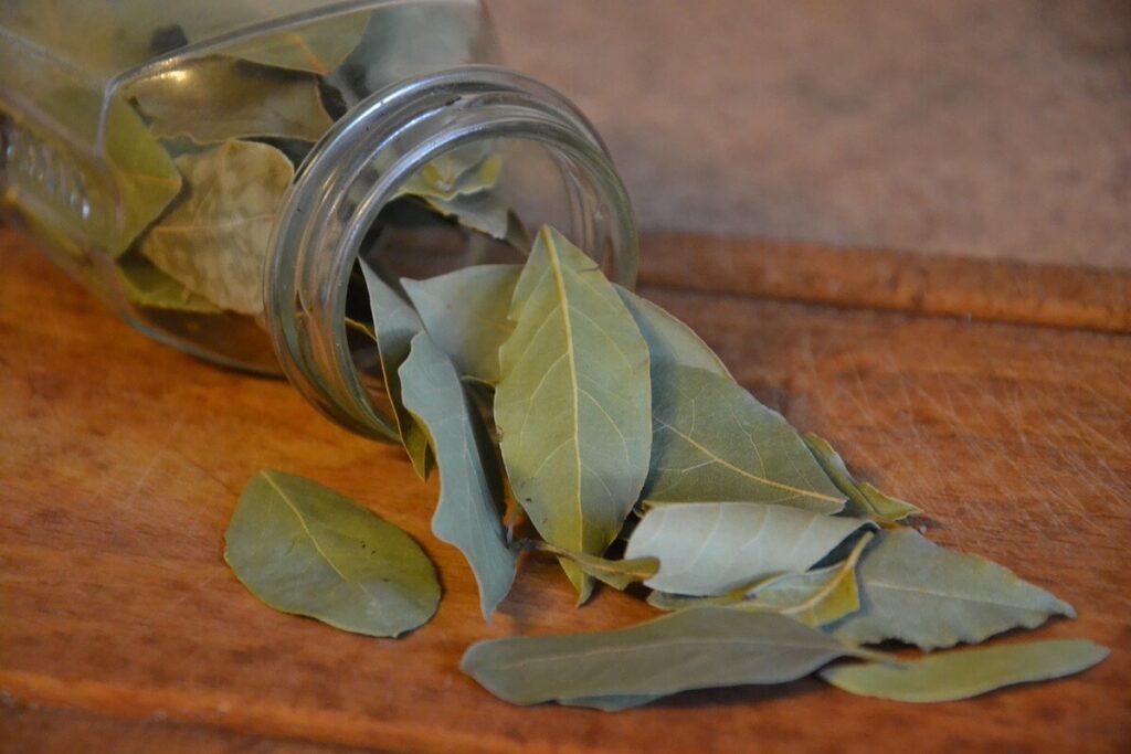 laurel leaves spilling off a jar