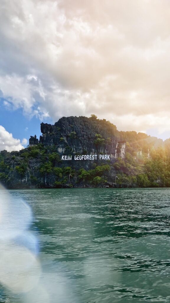 view of Kilim Karst Geopark from a boat