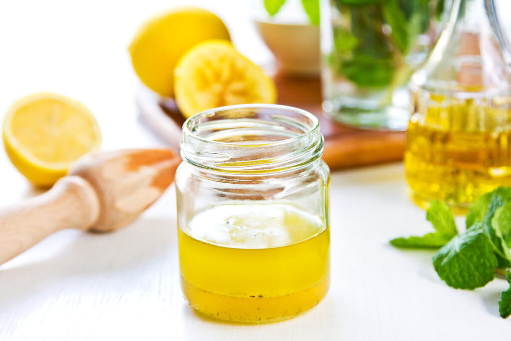 Lemon vinaigrette dressing with fresh ingredients