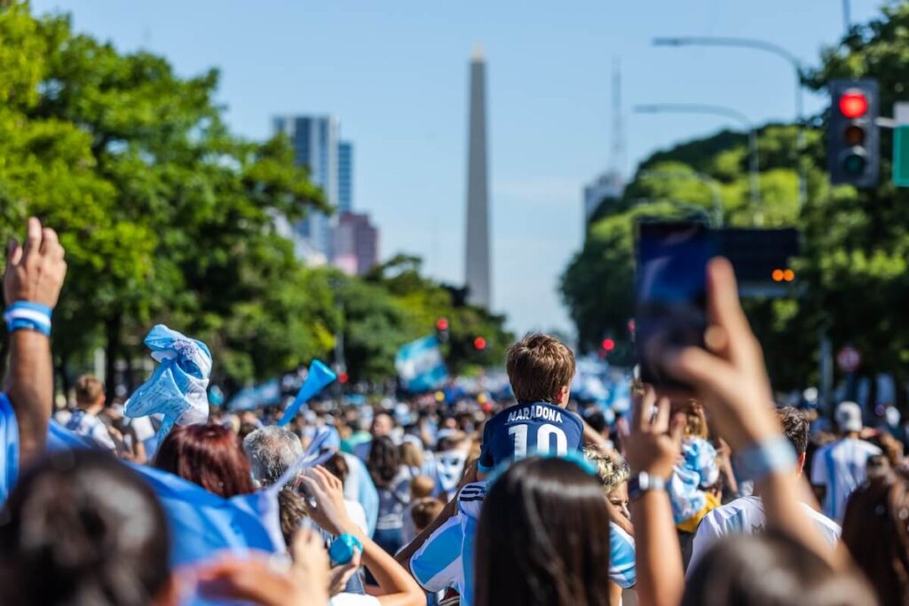 Locals celebrating Argentina's third world cup win