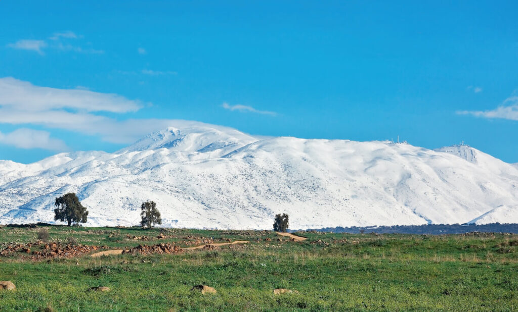 beautiful snow-capped Mount Hermon in winter in Israel