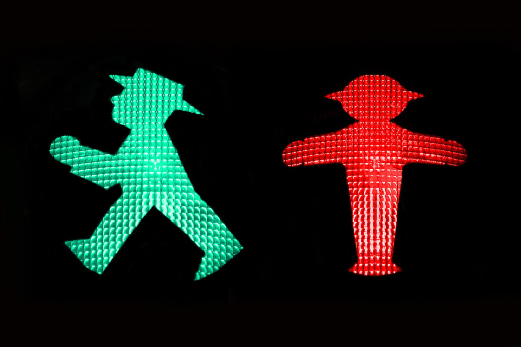 Red and Green Ampelmann collage. Ampelmann is the famous symbol shown on pedestrian signals in the former German Democratic Republic