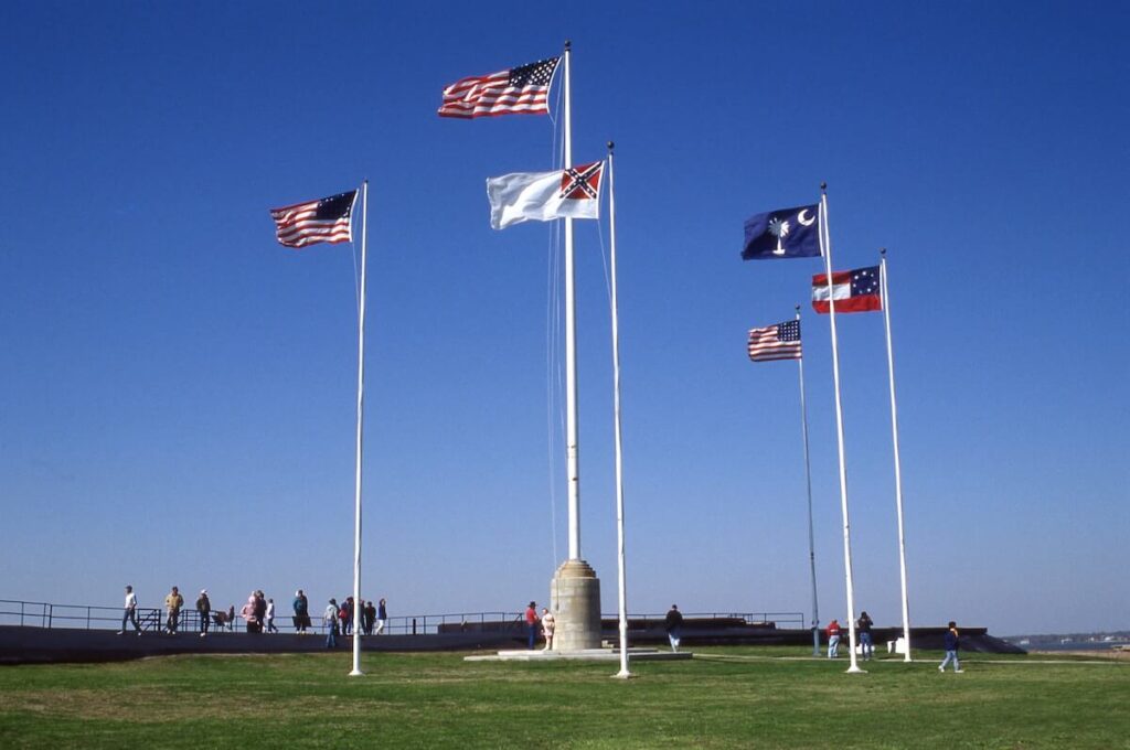 Six standing flags coast