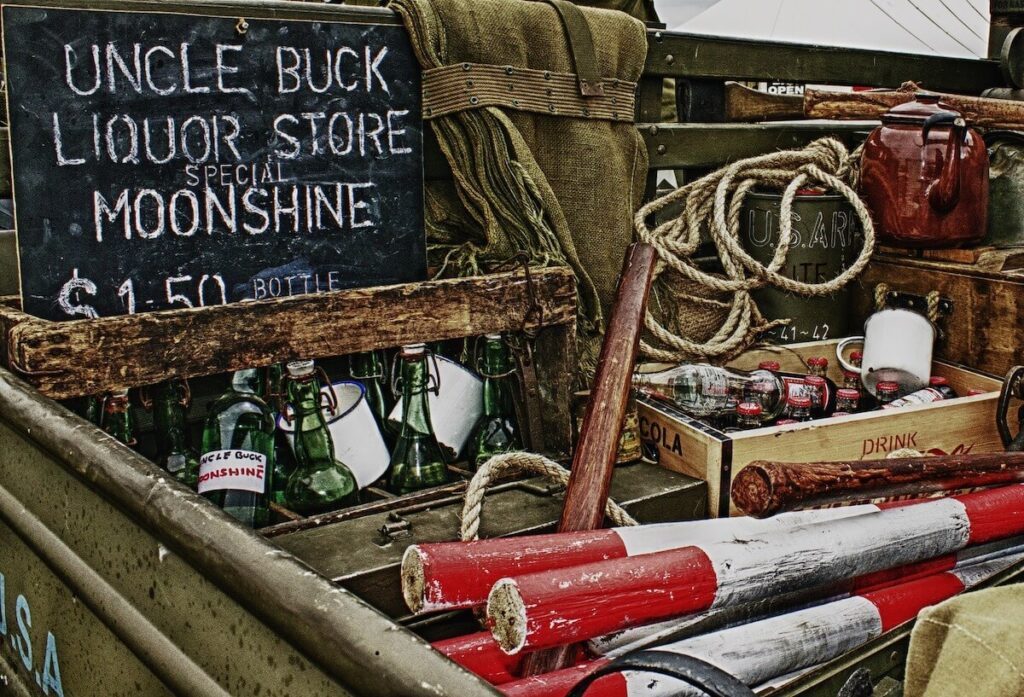 Vintage truck selling moonshine