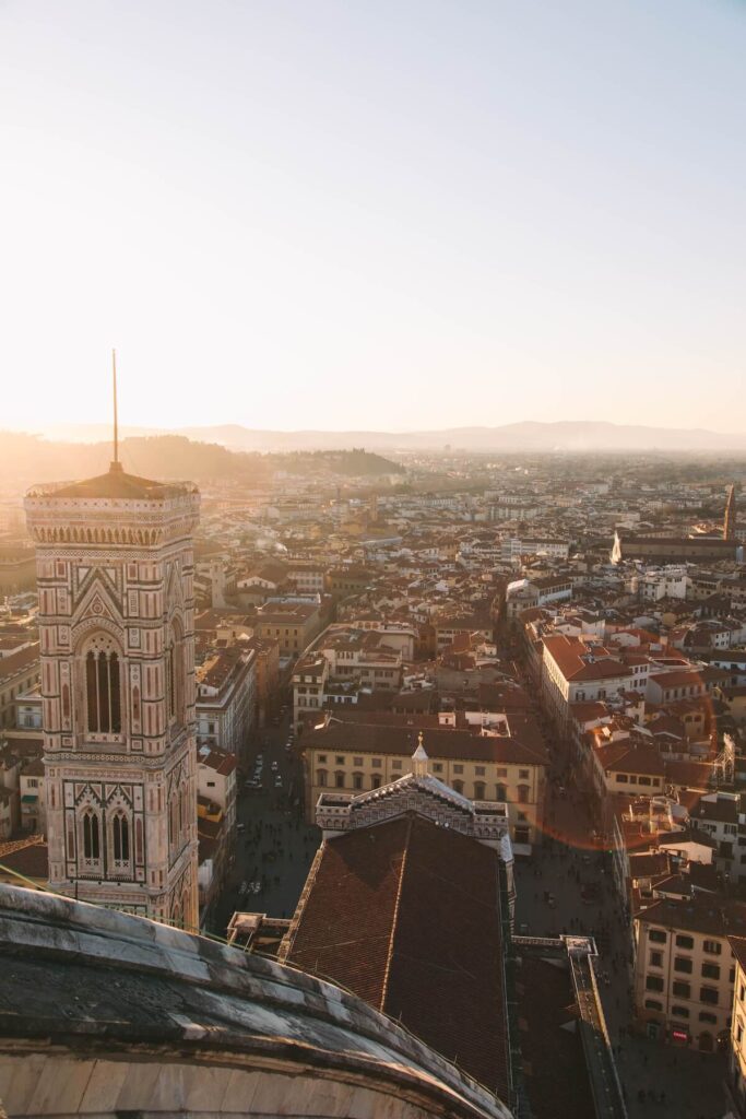 view from atop Florence Cathedral at golden hour