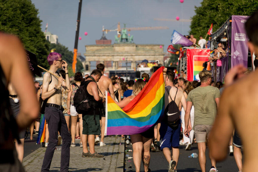 people of all sexual orientations march through Berlin at the 40th Christopher Street Day (CSD) / Berlin Pride